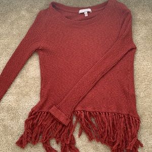 Anthropologie Red Fringe Sweater